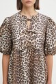GANNI cotton dress Printed Cotton Tie String Mini brown F9758.