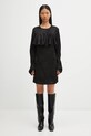 GANNI sukienka Fluid Satin Jacquard Mini Ruffle W0792 czarny