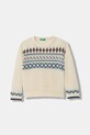 Παιδικό πουλόβερ με προσθήκη μαλλιού United Colors of Benetton λεπτό μπεζ 1PF6H1030.P.Seasonal