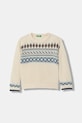 Παιδικό πουλόβερ με προσθήκη μαλλιού United Colors of Benetton λεπτό μπεζ 1PF6H1030.P.Seasonal