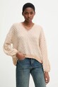 United Colors of Benetton sweter z dodatkiem wełny okrągły beżowy 1012E403C