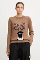EA7 Emporio Armani sweter z dodatkiem wełny okrągły brązowy AF17652.7W000699