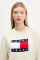 Пуловер от вълна Tommy Jeans бежов DW0DW21782