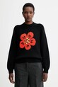Kenzo sweter z dodatkiem wełny okrągły czarny FF62PU7193LA