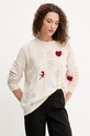 Twinset sweter z wełną okrągły beżowy 252TP3313
