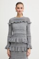 Luisa Spagnoli sweter wełniany okrągły szary 100222
