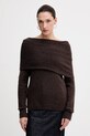 Hoss Intropia sweter z dodatkiem wełny okrągły brązowy 6382056