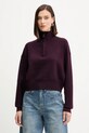 Victoria Beckham sweter z dodatkiem wełny półgolf bordowy 1425KJU006610A