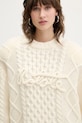 Rotate sweter z dodatkiem wełny beżowy 114301857