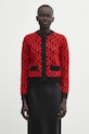 Kardigan s prímesou vlny Marine Serre Moon Lozenge Knit stredne hrubá červená WTK086ACKNI0539