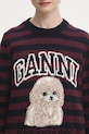 Svetr s příměsí vlny GANNI Graphic Wool Mix Poodle Stripe burgundské K2567
