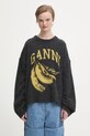 GANNI sweter z dodatkiem wełny Fine Brushed Alpaca Banana Oversized okrągły szary K2516