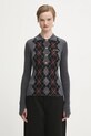 GANNI sweter wełniany Fine Merino Jacquard wełna szary K2314