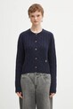 Vlněný kardigan Sporty & Rich SRC Cableknit Cashmere hladký námořnická modř CA00365302BL106