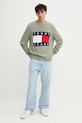 Памучен пуловер Tommy Jeans DM0DM22105 зелен AW25