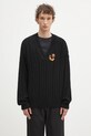 Sky High Farm sweter bawełniany Cableknit v-neck bawełna czarny SHF07N005