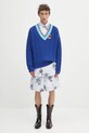Sky High Farm pulover Cableknit v-neck SHF07N007 albastru