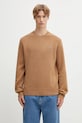 Lacoste sweter wełniany okrągły brązowy AH2916