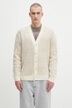 Drôle de Monsieur kardigan wełniany Le Cardigan Torsades Bicolore wełna beżowy H.CA160.WO018