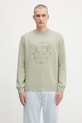 Drôle de Monsieur sweter wełniany La Maille Slogan Tresses okrągły zielony H.PO191.WO023