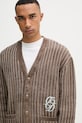 Drôle de Monsieur cardigan bărbătesc cu amestec de lână Le Cardigan Monogramme maro I.CA159.VI024
