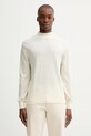 Calvin Klein sweter wełniany okrągły beżowy LV04LE309G