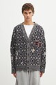 Wales Bonner kardigan wełniany Sibling Cardigan aplikacja szary UA25KN45.WO12.951