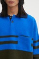 Wales Bonner sweter wełniany Calm Polo niebieski UA25KN15.WO15.750