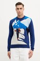 Pulover s dodatkom vune United Colors of Benetton vuna mornarsko plava 1444K10B4