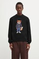 Maison Kitsuné sweter z dodatkiem wełny Dressed Fox Intarsia Wool okrągły czarny PM00806KH0002