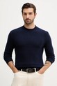 Sisley sweter z dodatkiem wełny okrągły granatowy 18AYS104L
