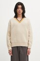 Visvim sweter wełniany COLLEGE V-NECK szpic beżowy 043851
