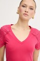 Morgan t-shirt bawełniany różowy DMATY