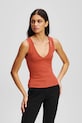 Karl Lagerfeld top din bumbac uni portocaliu A3W17005