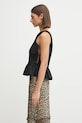Топ GANNI Cotton Poplin Smock Tie String W0565 черен AW25