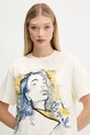 Desigual t-shirt bawełniany PORTRAIT beżowy 25WWTK05