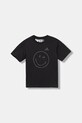 Детска памучна тениска adidas x Smiley надпис черен JN2160
