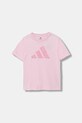 adidas t-shirt bawełniany dziecięcy nadruk różowy JV5205