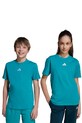adidas t-shirt bawełniany dziecięcy aplikacja turkusowy JW0005