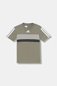 Детска памучна тениска adidas JN2246 зелен AW25