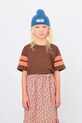 Tinycottons t-shirt bawełniany dziecięcy STRIPES LOGO TEE nadruk brązowy AW25.001