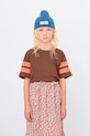 Παιδικό βαμβακερό μπλουζάκι Tinycottons STRIPES LOGO TEE στάμπα καφέ AW25.001