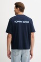 Tommy Jeans pamut póló DM0DM21785 sötétkék AW25