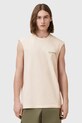 Bavlnený top AllSaints UNDERGROUND jednofarebný béžová M038PC