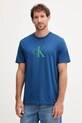 Bombažna kratka majica Calvin Klein Jeans Potisk modra LV04RC857G
