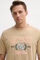 Памучна тениска Guess 4G бежов M5YI22.K8FQ4