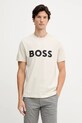 BOSS Green t-shirt bawełniany nadruk beżowy 50548411