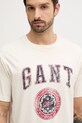 Βαμβακερό μπλουζάκι Gant μπεζ 2003353