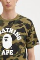 Bavlněné tričko A Bathing Ape Camo College zelená 001CSL301010M