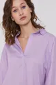 fioletowy Bawełniana bluzka damska z kołnierzykiem fioletowa